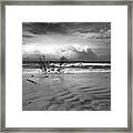 Stormy Day At The Beach, Monochrome Framed Print