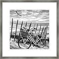 Summer Bicycle At Sunset In Black And White Framed Print