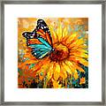 Sunflower And Butterfly Painting Framed Print