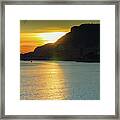 Sunset In Monaco From Cap Martin With Yacht And Dark Cliffs Framed Print
