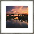 Sunset Over The Trestle And River Framed Print