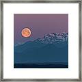 Supermoon And Olympic Mountains On Spring Equinox March 20, 2019 Framed Print