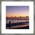 Surf Fisherman And Bogue Inlet Pier At Sunset Framed Print