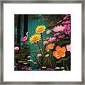 Swamp Magic Flowers Birds Black Water Lily Pads Framed Print