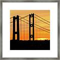 Tacoma Narrows Bridges Fiery Sunset Framed Print