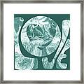 Teal Blue Marble Heart Stone Rock Watercolor Love Sign Framed Print