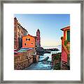 Tellaro Street And Sea, Liguria Framed Print