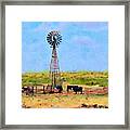 Texas Landscape Windmill And Cattle Framed Print