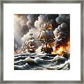 The Battle Of Trafalgar, With Ships And Cannon Fire, In A Dramatic Marine Painting Style Framed Print
