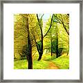 The Beautiful Forest Trail In Abstract In Middle Vertical Tripty Framed Print