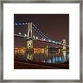 The Bridge With Blue Holiday Lights Framed Print