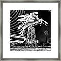 The Flying Pegasus In Downtown Dallas And Reunion Tower - Black And White Framed Print