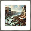 The Grand Canal Of Venice In The Late 19th Century, Bustling With Gondolas And Market Stalls. Framed Print