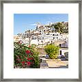 The Ibiza Old Town With Flowers On Summertime. Framed Print
