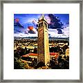 The Sather Tower And A A View To Berkeley Campus, Downtown Berkeley And San Francisco Bay At Sunrise Framed Print
