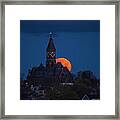 The Supermoon Sets Behind Abbot Hall In Marblehead Massachusetts Framed Print