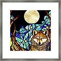 The Wolf And The Moon - Stained Glass Framed Print