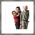Three Caucasian Child Brothers Play Around With Each Other Framed Print