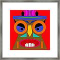 Three Tiki Faces On Red Framed Print