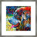 Tibetan Mastiff Dog Sitting Profile With Its Mouth Open - Colorful Palette Knife Oil Texture Framed Print