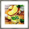 Top View Of Mojito Drink Ingredients On Vintage Wooden Table. Mi Framed Print
