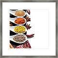 Top View On Mixed Dry Colorful Spices On White Backgrou Framed Print