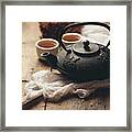 Traditional Japanese Tea On Wooden Table Framed Print