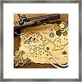 Treasure Map And Pistol. Full Frame. Xxxl Framed Print