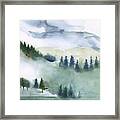 Trees On Snowy Mountain Framed Print