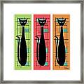 Trio Of Cats Green, Salmon And Orange On White Framed Print