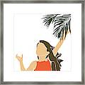 Tropical Reverie 20 - Modern, Minimal Illustration - Girl And Palm Leaves - Aesthetic Tropical Vibes Framed Print