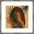 Tropical Reverie - Modern Minimal Illustration 03 - Girl With Palm Leaf - Tropical Aesthetic - Brown Framed Print