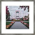Tulips To The Sundial In Pella's Central Park Framed Print