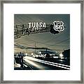 Tulsa Western Gateway Arch Along The Mother Road Route 66 In Sepia Framed Print