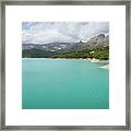 Turquoise Blue Water And Mountain Landscape Framed Print