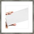 Two Empty Paper Sheets In Hand On White Framed Print