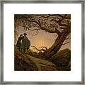 Two Men Contemplating The Moon, 1825-1830 Framed Print