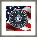 United States Space Force -  U S S F  Seal Over American Flag Framed Print