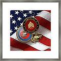 U.s. Marine Sergeant - Usmc Sgt Rank Insignia With Seal And Ega Over American Flag Framed Print