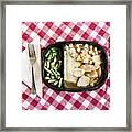 Usa, New Jersey, Jersey City, Close Up Of Tv Dinner On Checked Table Cloth Framed Print
