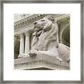 Usa, New York, New York City, New York Public Library, Close Up Of Sculpture Of Lion Framed Print