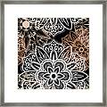 Verona - Artistic White Cream Mandala Pattern In Black Background Framed Print