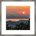 Vibrant Sunset Through Trees Lake Champlain And The Adirondacks From Mount Philo Charlotte Vermont Framed Print