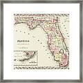 Vintage Map State Of Florida 1856 Framed Print