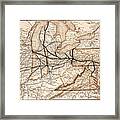Vintage Railroad Map 1874 Pittsburgh And Beyond Sepia Framed Print