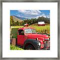 Vintage Red Truck At The Farm Framed Print