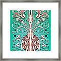 Viridian Green And Light Beige French Design With Four Butterflies Framed Print