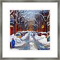 Walking Home To Rue Devarennes Montreal Winter Scene Painting Plateau Mont Royal Street Scene Framed Print