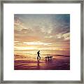 Walking The Dogs At Sunset Framed Print