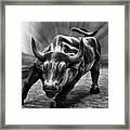 Wall Street Bull Black And White Framed Print